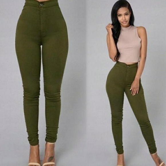 Pants - Olive High Waist Trousers